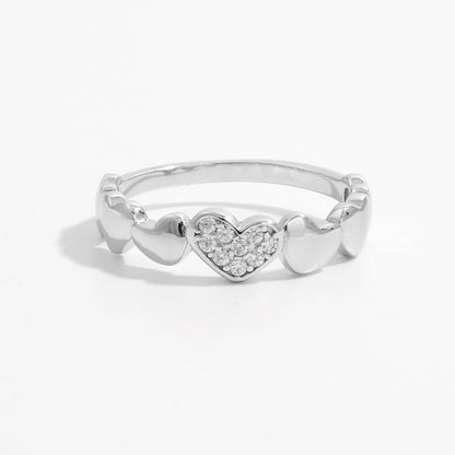 925 Sterling Silver Inlaid Zircon Heart Ring